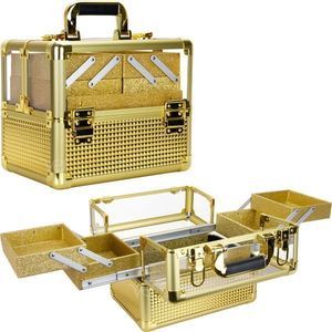 Gold Ice Cube Acrylic Makeup Train Case Professional Cosmetics Organizer 4-Tiers